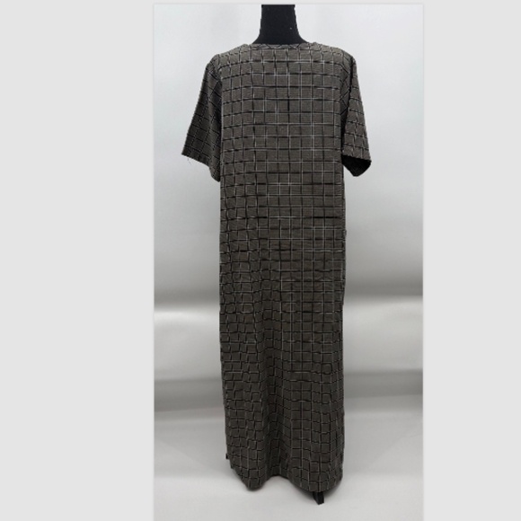 Norm Thompson Dress Women 1X Gray Black Plaid Short Sleeve Maxi Office Pockets - Picture 6 of 13